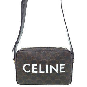 Celine Triomphe Messenger Bag Shoulder Canvas Leather Black Brown